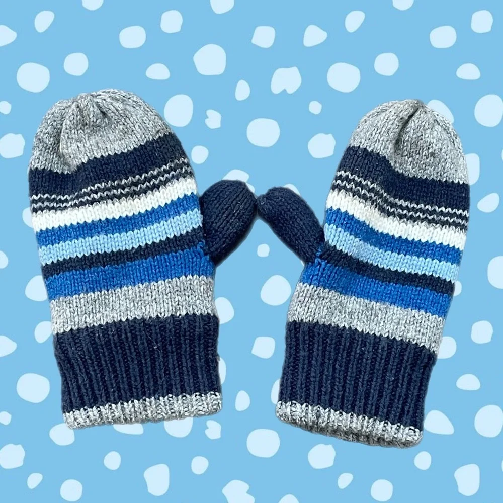 Cute Pair of Blue Striped Mittens Size Youth S